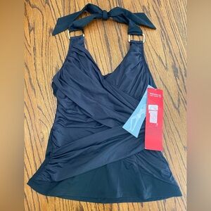 Spanx Womens 8 Black Draped Swim Tankini Ruched Sides Halter Neck 1339 NWT $128